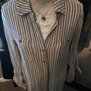 Long Cotton/Linen pinstriped denim shirt dress